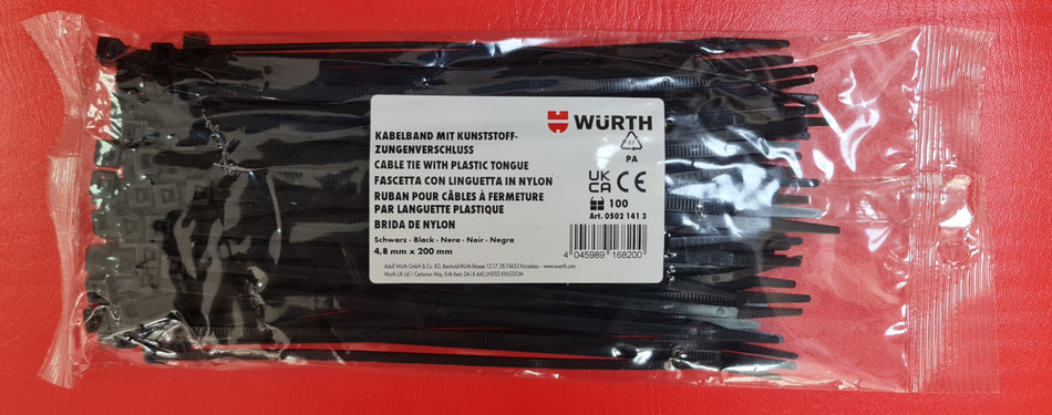 CABLE TIES 4.8X200 BLACK 100 PCS