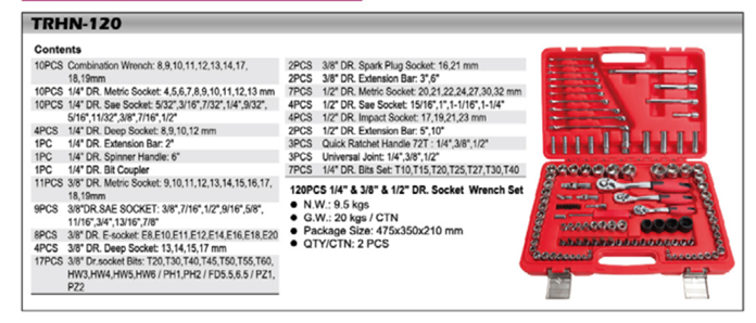 120 PC RATCHET + SOCKET SET 1/4" & 3/8" & 1/2" - Galdes & Mamo