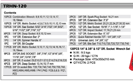 120 PC RATCHET + SOCKET SET 1/4" & 3/8" & 1/2" - Galdes & Mamo