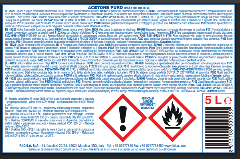 ACETONE FIDEA 5 LT - Galdes & Mamo