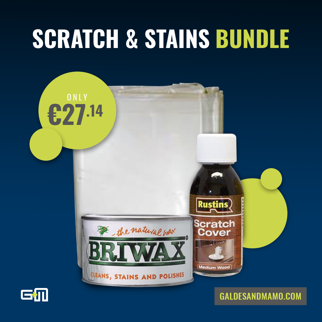 Scratch, cleans, stains, brush, plastic drop cloth - Galdes & Mamo