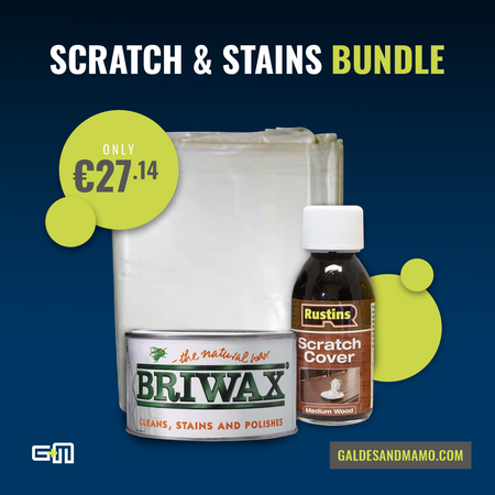 Scratch, cleans, stains, brush, plastic drop cloth - Galdes & Mamo